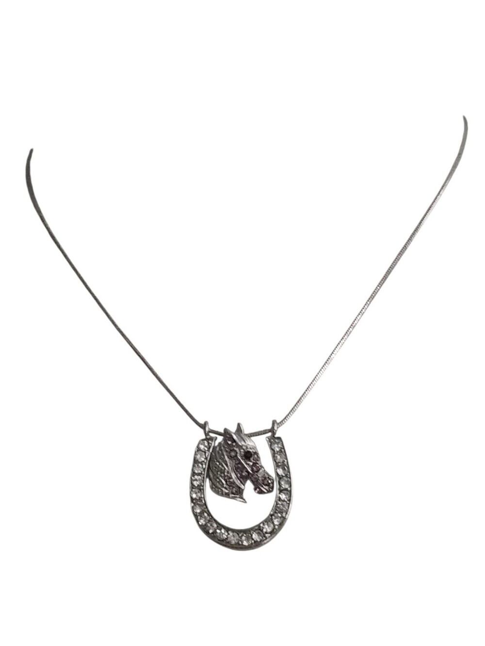 Silvertone Horse Head Horseshoe Pendant Necklace